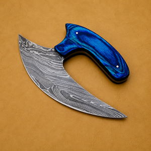 Couteau de chef Ullu en acier Damas forgé à la main, style Viking, manche en bois bleu, étui en cuir, lame ambidextre, 4-5,9 pouces - Product Image 5