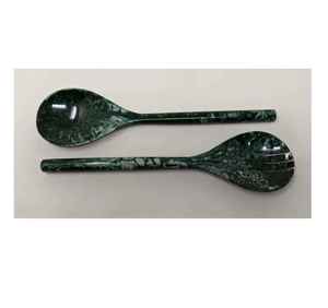 Handcrafted Beige Marbled Resin Salad Server Set | Neutral Acrylic Serving Spoon & Fork | Modern Dining Tableware & Wedding <b>Hous</b> - Product Image 5