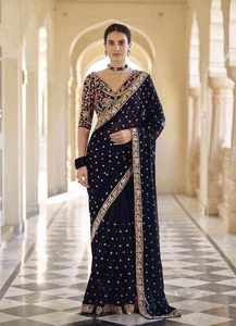 Sari de poliéster estilo Bollywood para fiestas, ropa étnica tradicional para mujer, atuendo para bodas, Diwali, informal, para todas las temporadas. - Product Image 3