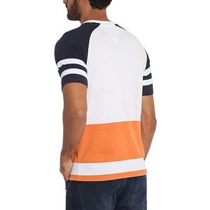 Camiseta de Manga Raglán con Bloques de Color para Hombre, Corte Regular, Cuello Redondo, Ribete en Contraste, Diseño Sólido de Punto Informal - Product Image 6