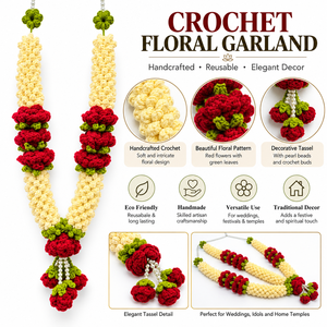 Guirlande florale traditionnelle au crochet faite à la main avec des roses rouges pour mariage, temple, maison, mandir, événements festifs, décoration suspendue - Product Image 6