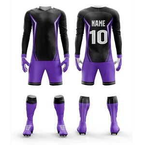 Custom Sublimated Soccer Jersey Set Men Long Sleeve Black Purple Moisture Wicking Polyester Uniform All Seasons <b>Athletic</b> Fit - Product Image 1