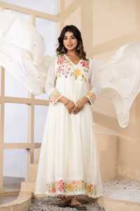 Stylish Mul Cotton Angrakha Suit Set for <b>Women</b> White Embroidered Ethnic Wear with Flared <b>Kurta</b> - Product Image 3
