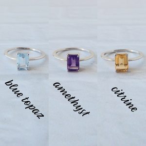 Emerald Cut Gemstone <b>Rings</b> Sterling Silver Garnet Blue Topaz Amethyst Citrine <b>Peridot</b> Birthstone Jewelry <b>Ring</b> - Product Image 2