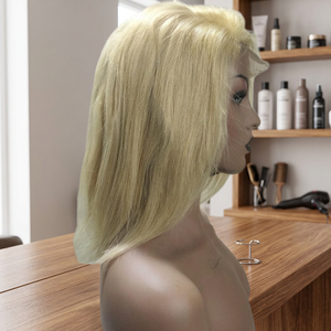 Precio de Fábrica Peluca de Cabello Humano Liso Bob Rubio Platino 613 con Encaje Frontal, Pre-Desplumada, Línea de Cabello Natural, Proveedor de Pelucas de Cabello Remy - Product Image 1