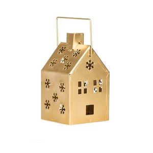 Nordic Gold Metal House Lantern – <b>Winter</b> Snowflake <b>Candle</b> Holder cozy cottage, this decorative lantern features a sleek modern - Product Image 1