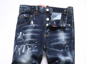 Jean en denim pour homme, coupe droite, tricoté, uni, décontracté/formel, délavage moyen, coupe ajustée, respirant, séchage rapide, pour l'été, style Hip Hop - Product Image 4