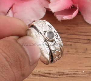 Natural <b>Green</b> Jade Bezel Set 925 Sterling Silver Spinner Ring for Women Men Boho Meditation Party <b>Jewelry</b> - Product Image 5