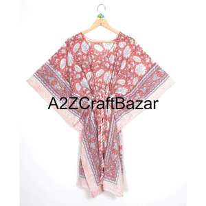 Lot en gros de robes en coton indien, kaftans courts, kaftans d'été, kaftans floraux, tenues bohèmes, vêtements de nuit naturels pour la plage - Product Image 2