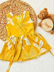 Conjunto de Kurta y Pantalón Peplum Étnico Tradicional Amarillo para Bebés Niñas, Ropa Casual de Algodón de Secado Rápido, Largo hasta la Rodilla, Corte Regular, para Todas las Temporadas - Product Image 5