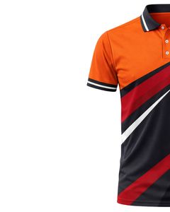 Camiseta Polo Personalizada para Hombre, Naranja, Negra y Roja, Manga Corta, Estampado Geométrico, Transpirable, de Poliéster, Deportiva, Casual, para Golf y Entrenamiento - Product Image 3