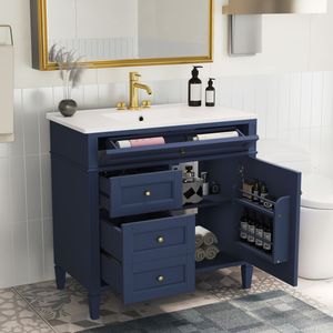 Modern 36-Inch Bathroom Vanity with Top Sink <b>2</b> <b>Drawers</b> and Tip <b>Drawer</b> Single Sink Bathroom <b>Storage</b> Cabinet - Product Image 3