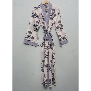 Robe Kimono en Coton pour Femme, Imprimé Bloc, Confortable, Élégante, pour l'Été, Vêtement de Nuit, Robe de Demoiselle d'Honneur, Faite à la Main, Tenue de Plage - Product Image 4