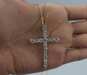 4MM Round Moissanite Cross Pendant 925 Sterling <b>Silver</b> Teardrop Gold Plated Fine Jewelry Pendant <b>Charm</b> Gift for Necklace - Product Image 2