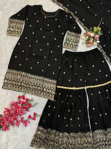 Conjunto Kurti Sharara Bordado con Dupatta – Traje Étnico de Diseñador con Bordado Zari para Bodas y Fiestas para Mujer - Product Image 3