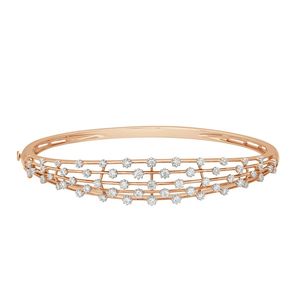 Premium <b>Rose</b> <b>Gold</b> Diamond <b>Bangle</b> 0.88 Ct Round Cut Claw Set Geometric Women's Luxury Bracelet Everyday Wear - Product Image 4