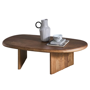Nueva Mesa de Centro Moderna de Madera de Mango Sólida, Forma Irregular, Patas Plegables Resistentes, Acabado Marrón, para Sala de Estar, Estilo Lujoso - Product Image 6