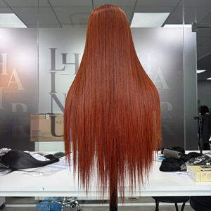 Meilleur prix 100% perruque de cheveux humains longue ligne droite perruques vietnamiennes couleur Orange HD Transparent pour dentelle frontale sans colle petit - Product Image 4