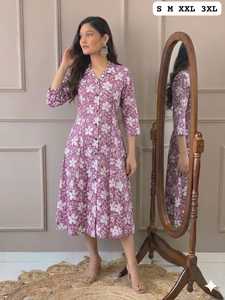 Vestido Camisero Informal de Algodón al por Mayor, Estampado Floral Jaipuri, Kurti Largo para Mujer, Túnica Indo-Occidental, Vestido Midi Línea A, Tallas Grandes - Product Image 2