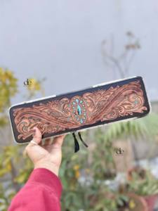 High Quality Hand Tooled Leather <b>Heat</b> Resistant Travel <b>Hair</b> On Hide Fur Straightener <b>Curler</b> Case Perfect Organizer <b>Hair</b> Tools - Product Image 2