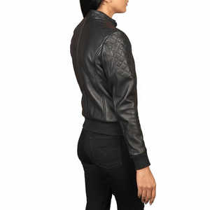 Luxury Women's Black <b>Sheepskin</b> Leather Satin <b>Jacket</b> Handcrafted Quilted Satin Full Sleeve Stylish Satin <b>Jacket</b> For Women's - Product Image 3