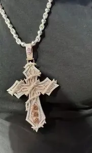 Pendentif en argent sterling plaqué or pour femme, avec moissanite véritable ronde de 3,5 carats, motif croix personnalisé, cadeau - Product Image 5