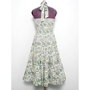 Robe longue pour femme, respirante, 100% coton, écologique, col halter, épaules dénudées, coupe évasée, imprimé floral bohème, tenue de plage estivale, robe de soirée - Product Image 5