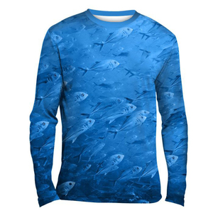 Men's Fishing <b>Shirt</b> Long Sleeve Quick Dry UPF 50 Sublimation Print Blue <b>Fish</b> Pattern Pullover Top - Product Image 2