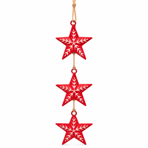 Guirlande de clochettes rouges peintes à la main avec des motifs floraux blancs, des accents à pois et une suspension en corde rustique - Product Image 6