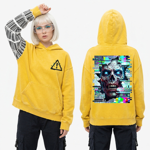 Sudadera con capucha azul con cremallera, estilo vintage, para mujer, con efecto desgastado, diseño gótico de ángel caído, bordado gráfico, talla grande - Product Image 5