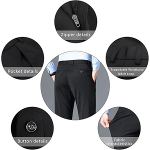 Men's Regular Fit Dress Pants Casual Business Flat Front Wrinkle-Free Breathable Comfort <b>Stretch</b> Polyester Spandex - Product Image 6