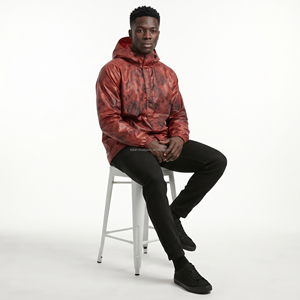 Men's <b>Hooded</b> PU Windbreaker <b>Jacket</b> <b>Red</b> Tie-Dye Print Waterproof Casual Outerwear Winter Wear - Product Image 2