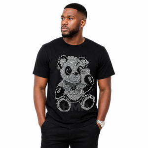 Camiseta HMR Brotherhood Premium para Hombre, Negra, con Gráfico de Osito de Peluche, Estilo Hip Hop, Informal, Transpirable, de Algodón, para Verano - Product Image 2