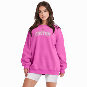 Sudadera Rosa Intenso para Mujer con Bordado Personalizado, Manga Larga, Estilo Casual, Oversize, con Gráficos, MOQ Bajo, Ropa de Invierno - Product Image 1