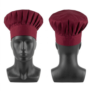 Casquette de chef en coton tissé de qualité supérieure, bordeaux, 200 GSM, logo en relief, toile Hardson noire, fermeture à bouton, pour restaurant et bar - Product Image 1