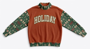 Holiday Season Long Sleeve Sweatshirt Christmas Festive Printed Design Mock Neck Casual Pullover Winter Fashion Clothing - Product Image 5