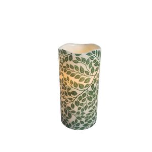 Portavelas Cilíndrico con Patrón de Hojas Verdes, Resistente al Calor, para Decoración del Hogar - Product Image 1