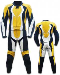 Traje de Motociclismo de Cuero con Bloques de Color Naranja y Azul, de Una Pieza, Manga Larga, Equipo de Protección - Product Image 3