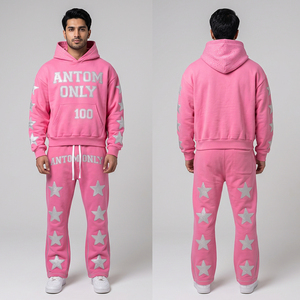 Custom Pink <b>Y2K</b> Streetwear <b>Tracksuit</b> Rhinestone Star Hoodies flared Sweatpants Set Heavyweight Fleece Unisex Two Piece Suits - Product Image 6