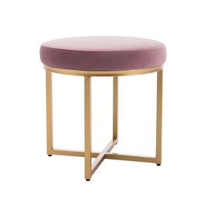 Tabouret ottoman rond classique en métal doré avec tissu noir moelleux et pieds en acier inoxydable – Accessoire de décoration intérieure - Product Image 5