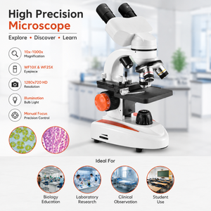 Microscopio Biológico Compuesto | Microscopio Binocular Estéreo de Laboratorio para Estudiantes, Enfoque Manual, 1280x720, IP66, Alta Precisión Óptica - Product Image 4