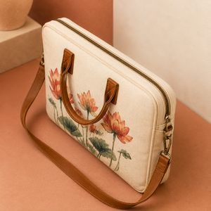 Sac pour ordinateur portable en toile florale avec matériau en jute, imperméable et antivol, compatible GPS, personnalisable, durable, écologique, grande capacité - Product Image 2