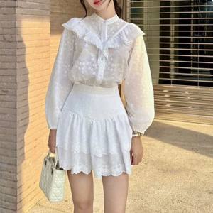 Conjunto de Dos Piezas de Blusa de Encaje y Minifalda de Estilo Dulce y Moderno para Mujer - Product Image 1