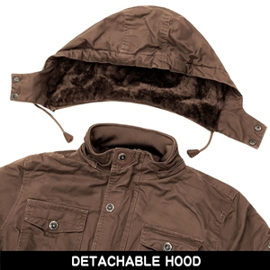 Mens Vintage 100% Cotton Winter <b>Jacket</b> Detachable Hood <b>Fleece</b> <b>Lining</b> Stand Collar Canvas Zipper Closure Custom OEM Service - Product Image 4
