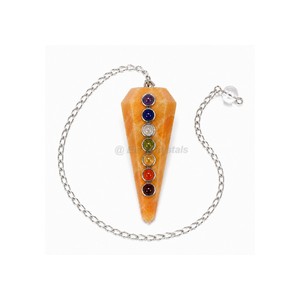 Pendule en Calcite Orange 7 Chakras, Pendule de Guérison des Sept Chakras, Pendule Artisanale pour Chakras, Outil de Radiesthésie en Pierres Précieuses, Vente en Gros Inde - Product Image 1