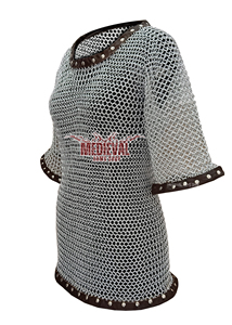 Camisa de Malla de Aluminio Medieval de Media Manga con Anillos de 10mm y Ribete de Cuero, para Disfraz de Caballero Vikingo y Reenactment - Product Image 5