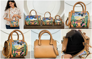 Trending Designer Western Cactus UFO Tooled Leather Speedy Bags Genuine Cow Leather Crossbody Travel Small Duffel Bag for Women - Product Image 3