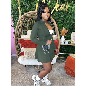 Custom Women Casual Two Piece Set <b>Long</b> Sleeve Zip Up V-Neck Top and <b>Pleated</b> Mini <b>Skirt</b> Matching Outfits Sporty Streetwear Tracks - Product Image 5