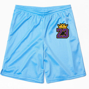 Pantalones Cortos de Baloncesto de Malla Azul Claro para Hombre, Número 23, Logotipo de Corona Bordado en la Parte Delantera, Cintura Elástica, Casuales, 100% Poliéster, Resistentes al Viento - Product Image 3