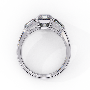 Emerald Cut Diamond Engagement Ring with Trapezoid Side Stones in Luxury Three-<b>Stone</b> Diamond Ring - Product Image 5